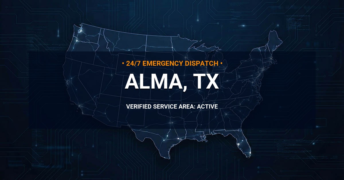 Emergency Plumbing Dispatch Map for Plumbing Services: Alma, TX