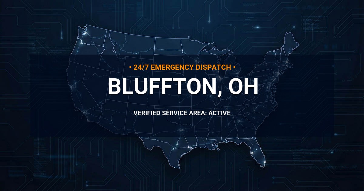 Emergency Plumbing Dispatch Map for Plumbing Services: Bluffton, OH