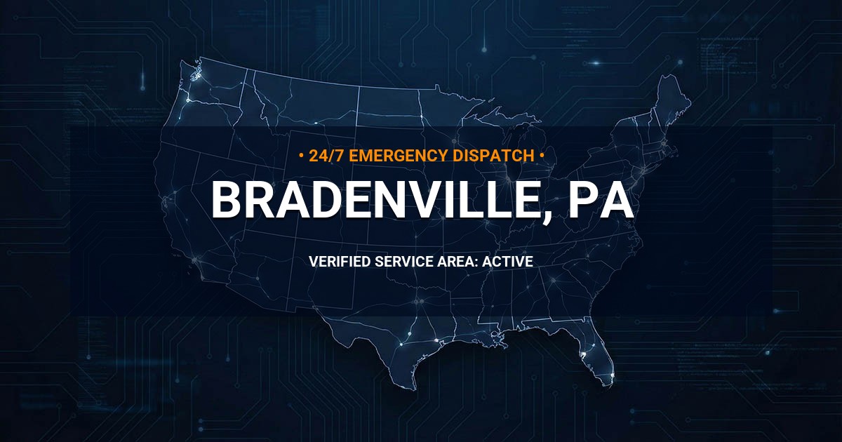 Emergency Plumbing Dispatch Map for Plumbing Services: Bradenville, PA