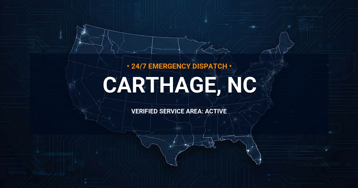 Emergency Plumbing Dispatch Map for Plumbing Services: Carthage, NC