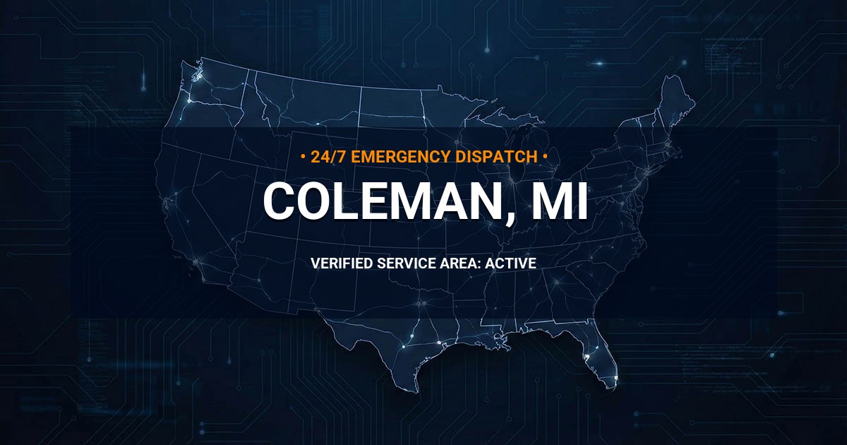 Emergency Plumbing Dispatch Map for Plumbing Services: Coleman, MI