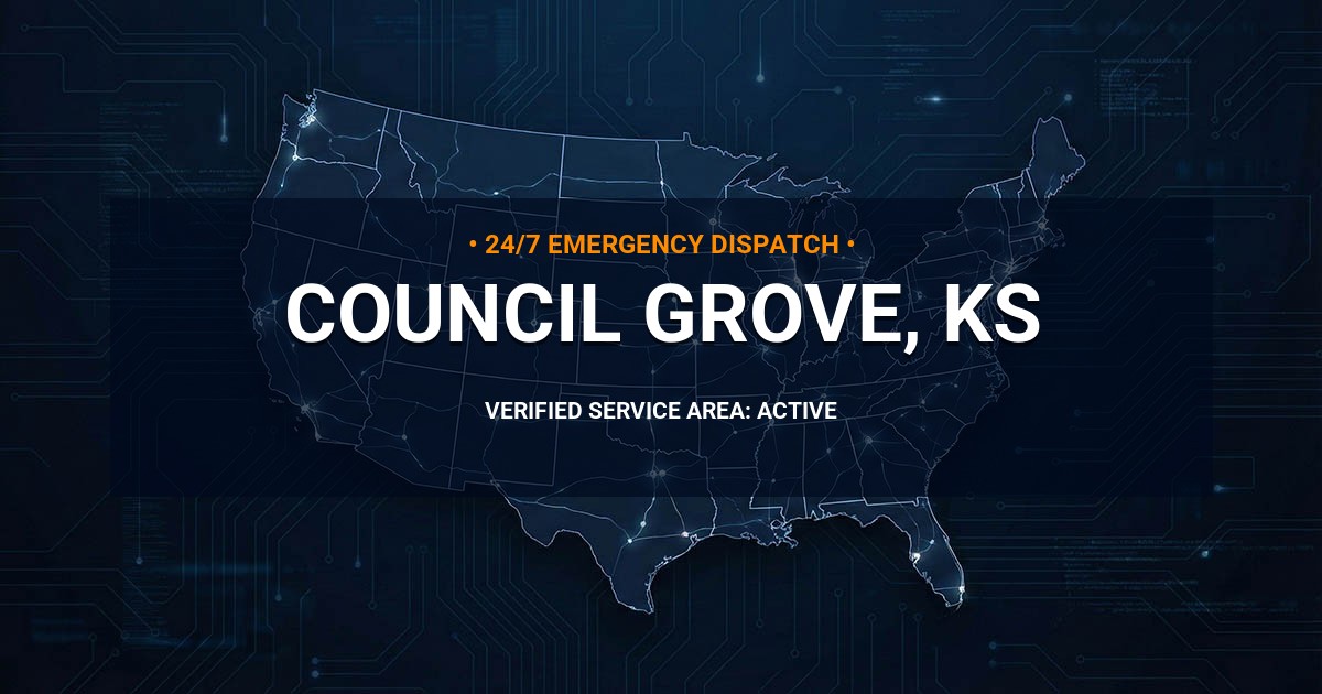 Emergency Plumbing Dispatch Map for Plumbing Services: Council Grove, KS