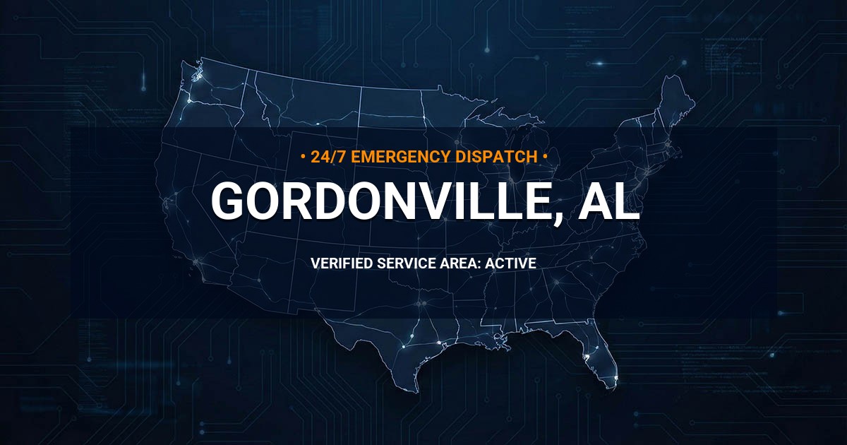 Emergency Plumbing Dispatch Map for Plumbing Services: Gordonville, AL