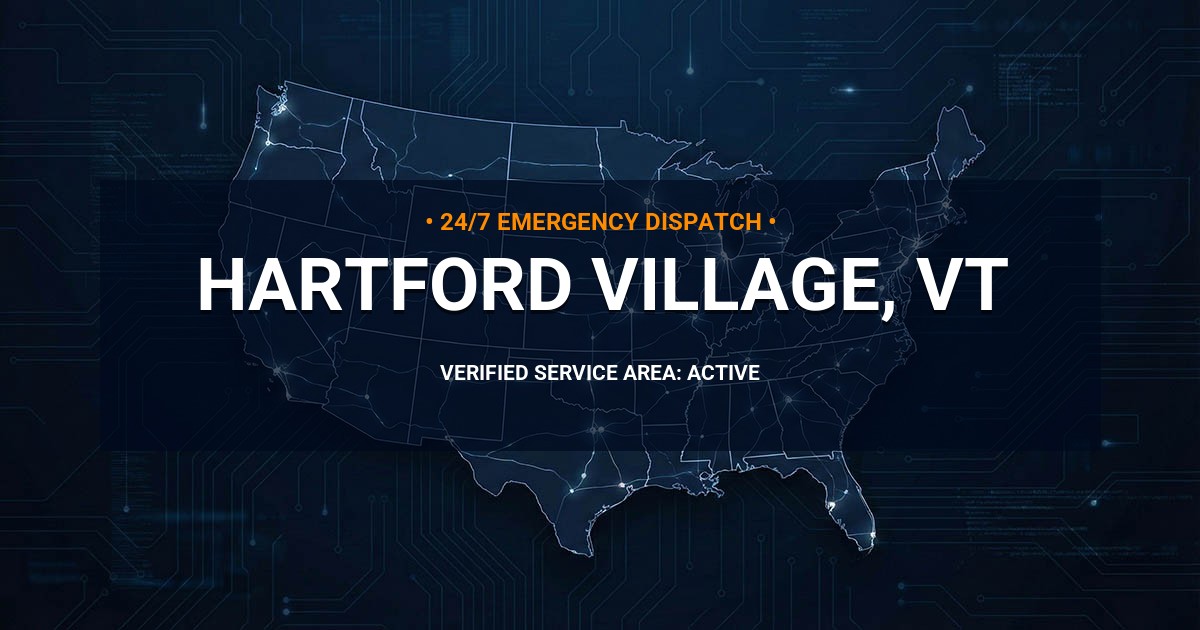 Emergency Plumbing Dispatch Map for Plumbing Services: Hartford Village, VT