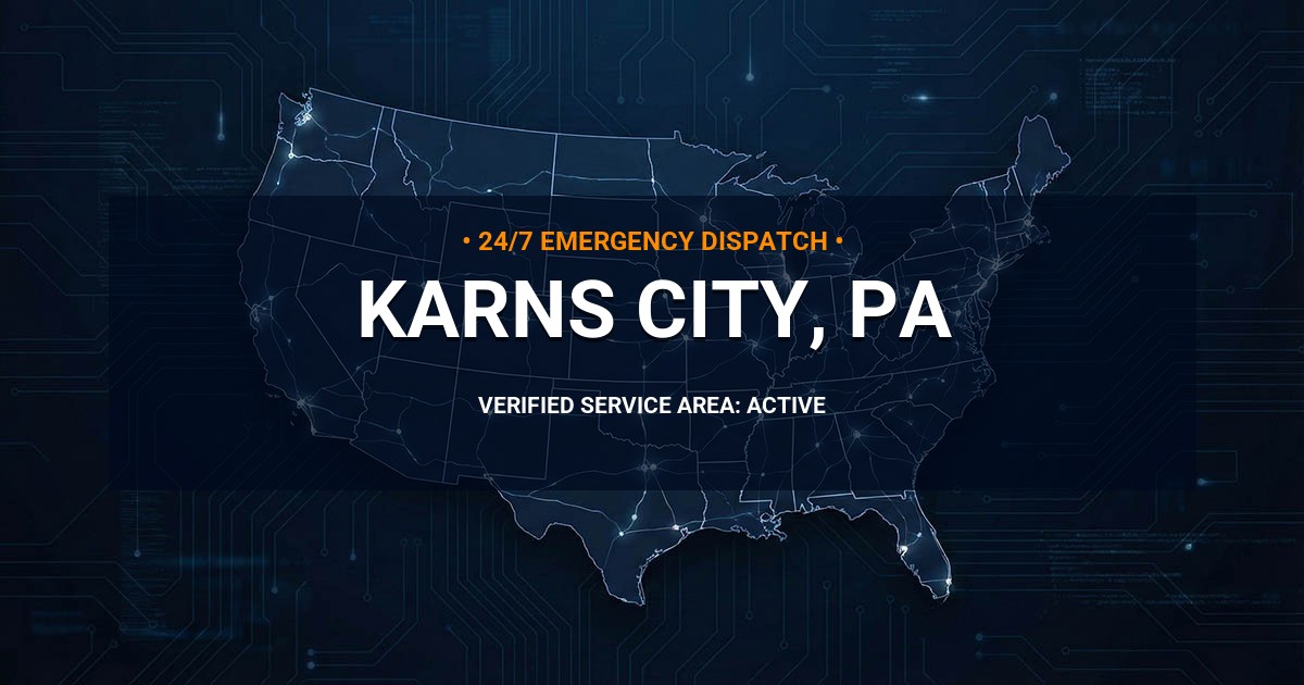 Emergency Plumbing Dispatch Map for Plumbing Services: Karns City, PA