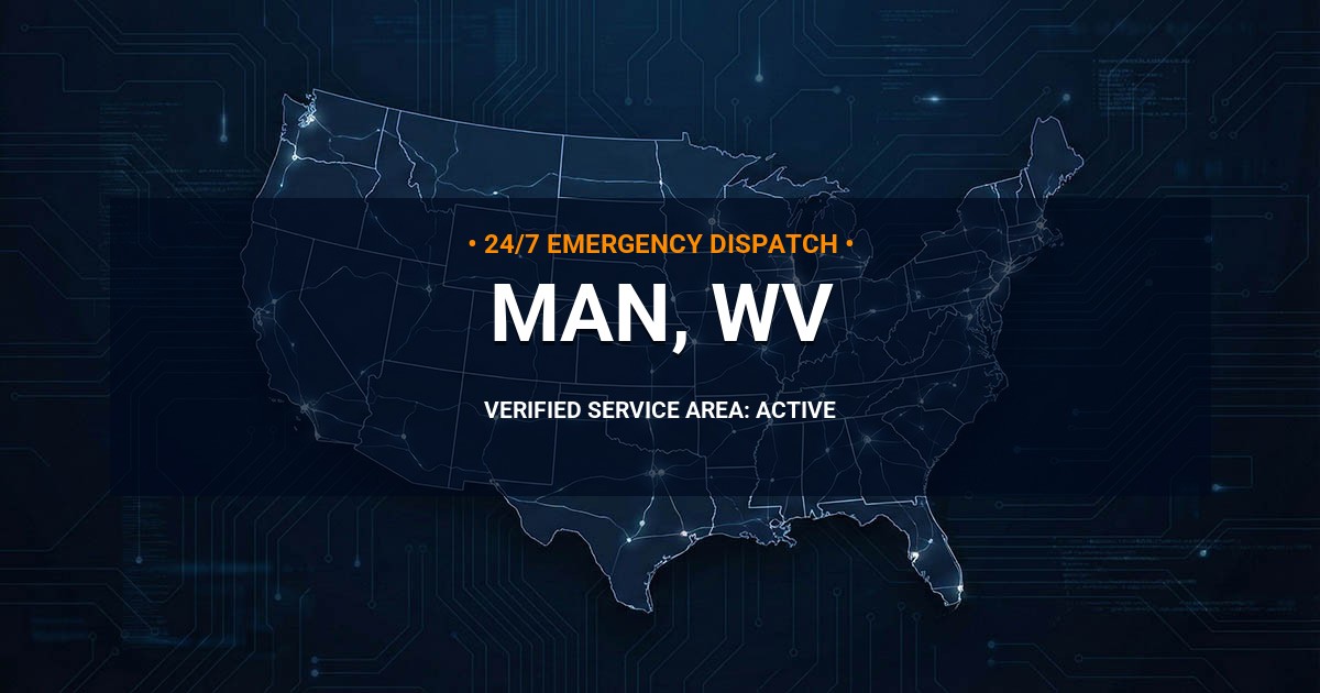 Emergency Plumbing Dispatch Map for Plumbing Services: Man, WV