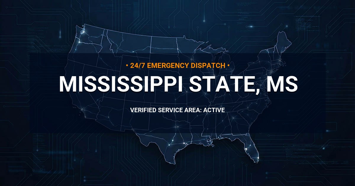 Emergency Plumbing Dispatch Map for Plumbing Services: Mississippi State, MS