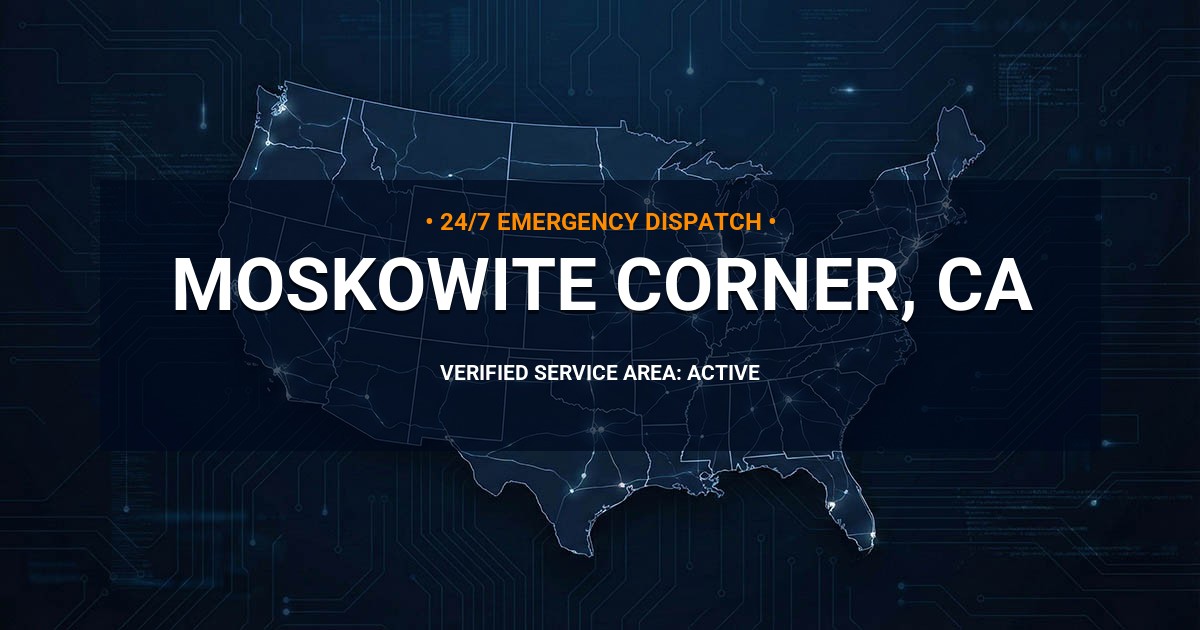 Emergency Plumbing Dispatch Map for Plumbing Services: Moskowite Corner, CA