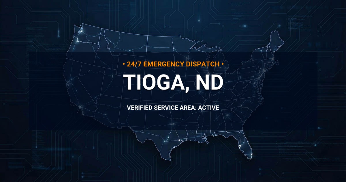 Emergency Plumbing Dispatch Map for Plumbing Services: Tioga, ND