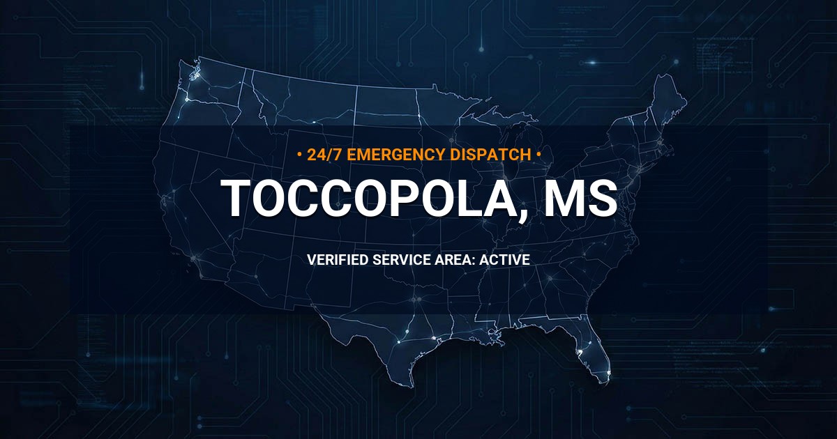 Emergency Plumbing Dispatch Map for Plumbing Services: Toccopola, MS