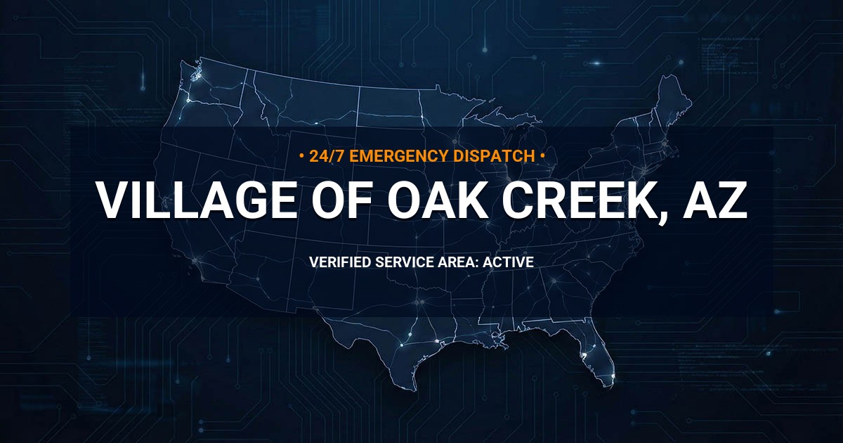 Emergency Plumbing Dispatch Map for Plumbing Services: Village of Oak Creek, AZ