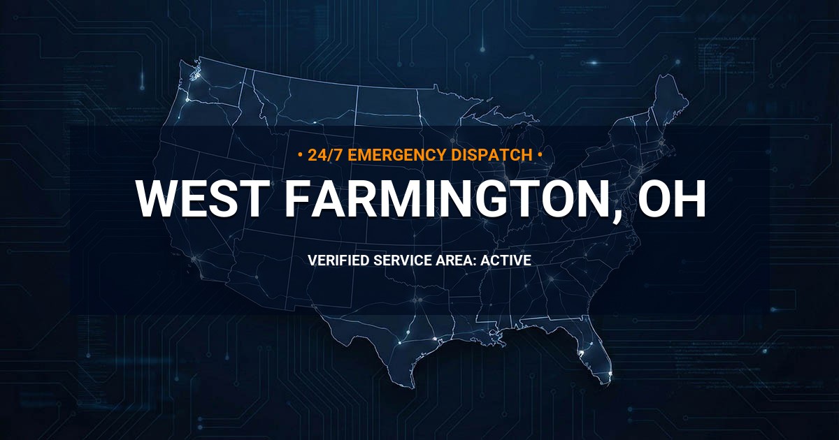 Emergency Plumbing Dispatch Map for Plumbing Services: West Farmington, OH