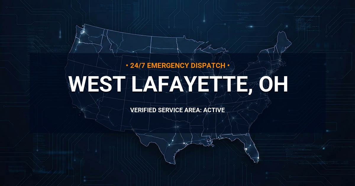 Emergency Plumbing Dispatch Map for Plumbing Services: West Lafayette, OH