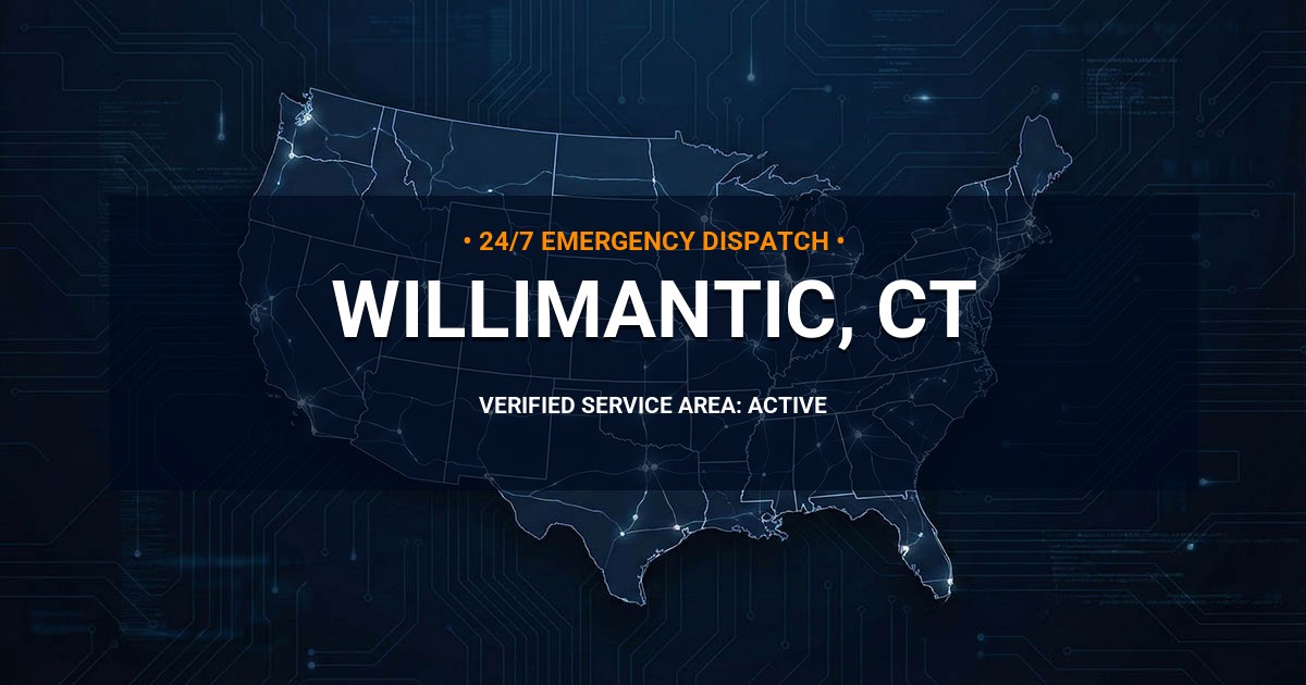 Emergency Plumbing Dispatch Map for Plumbing Services: Willimantic, CT