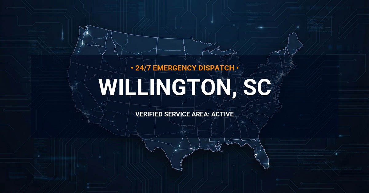 Emergency Plumbing Dispatch Map for Plumbing Services: Willington, SC