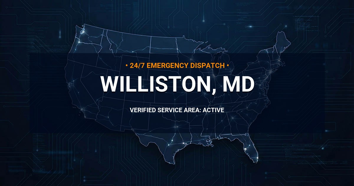 Emergency Plumbing Dispatch Map for Plumbing Services: Williston, MD